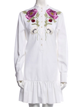 Alexander McQueen White & Multicolour Floral Embroidered Knee-Length Dress